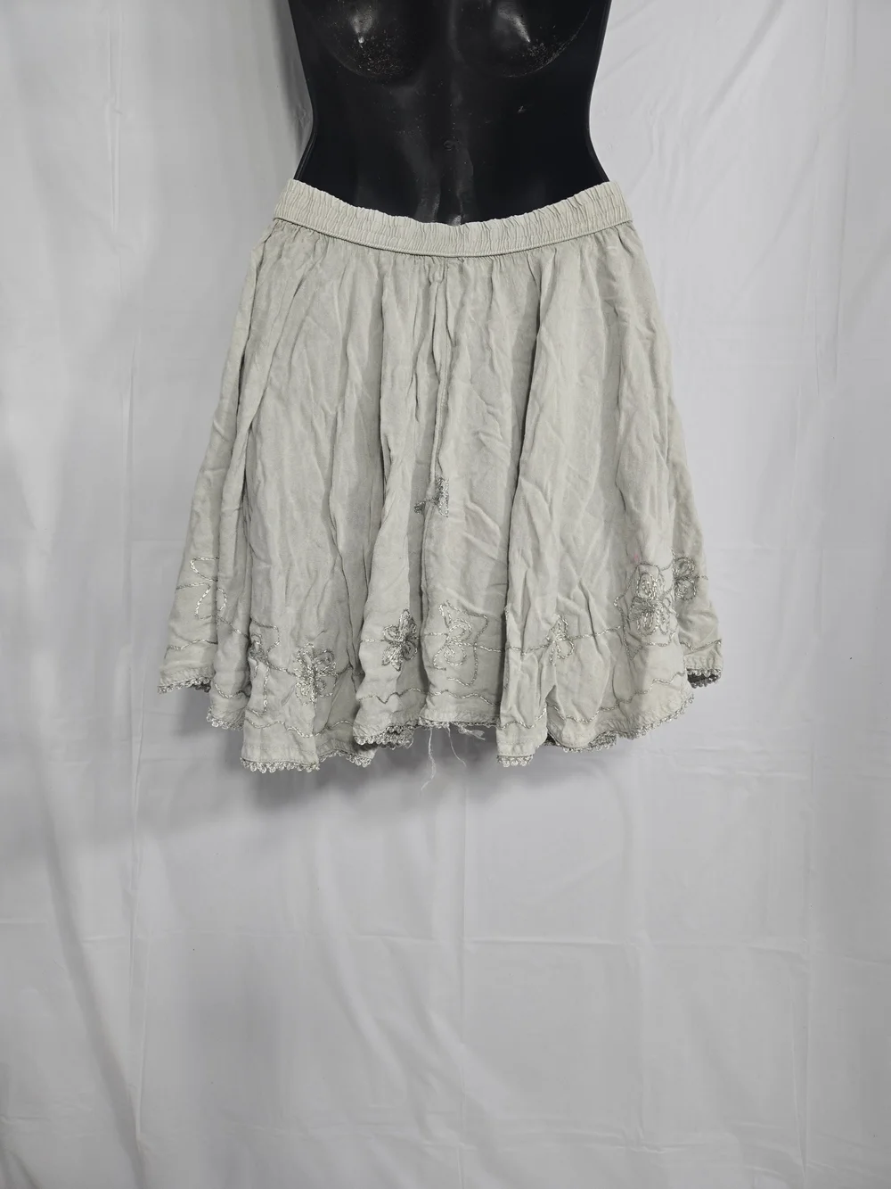 Embroidered Lace-Up Light Blue Circle Skirt